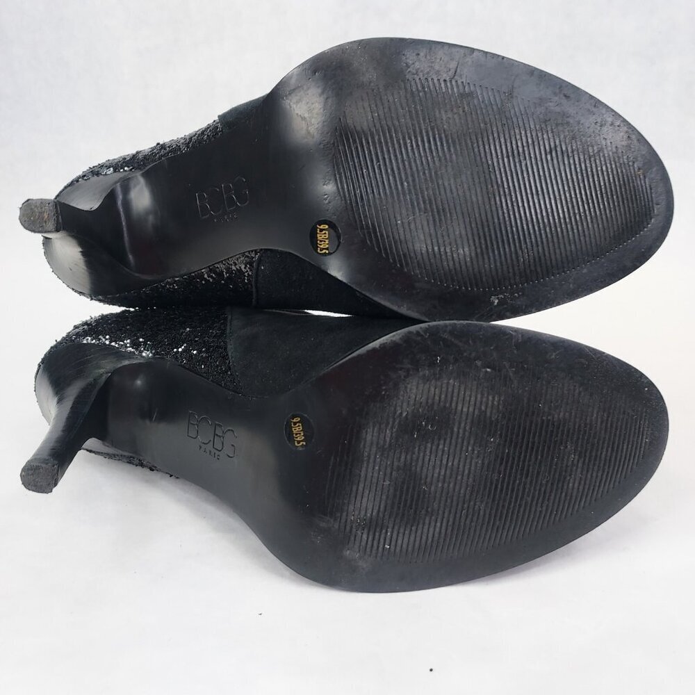 BCBG Milan Stiletto Ankle Booties Women's 9.5B Black Suede Glitter Zip Heel Glam - Picture 15 of 15